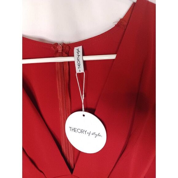 Theory of style Red V Neck Midi Dress Formal 8 - Picture 2 of 4
